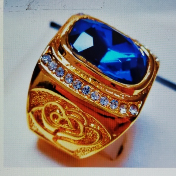 Men's Blue Gemstone Yellow Gold Filled Ring - Picture 7 of 7